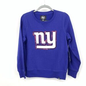 47 Women Size Small Sweatshirt NY Giants NFL Logo Sequin Blue Crew Pullover Top